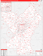 Birmingham-Hoover Metro Area Wall Map Red Line Style